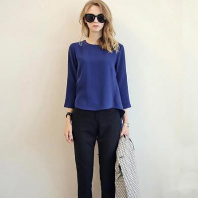 欧洲站新款欧美风格九分袖时尚宽松雪纺衫+铅笔裤套装