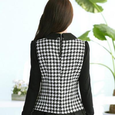 新款韩版修身假两件套修身长袖欧根纱女连衣裙送原版项链