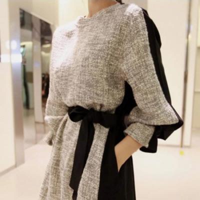 拼接系带连衣裙 修身连衣裙 长袖打底裙